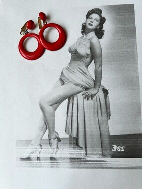 Vintage Red Hoop Clip-On Earrings